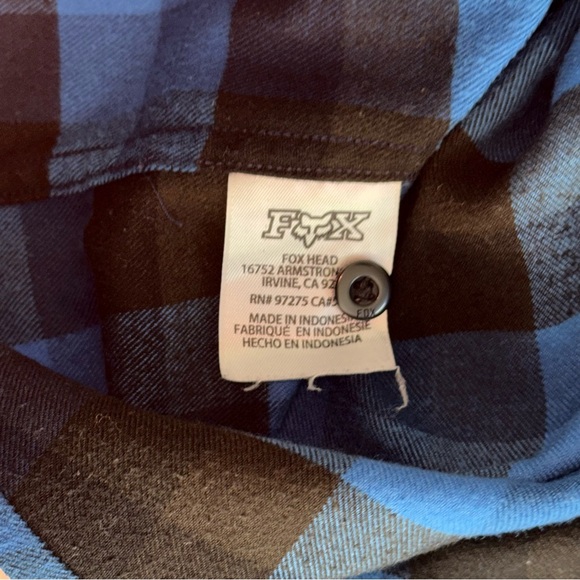 Fox Racing Blue and Black Plaid Men's Flannel Shirt Large - Picture 10 of 14